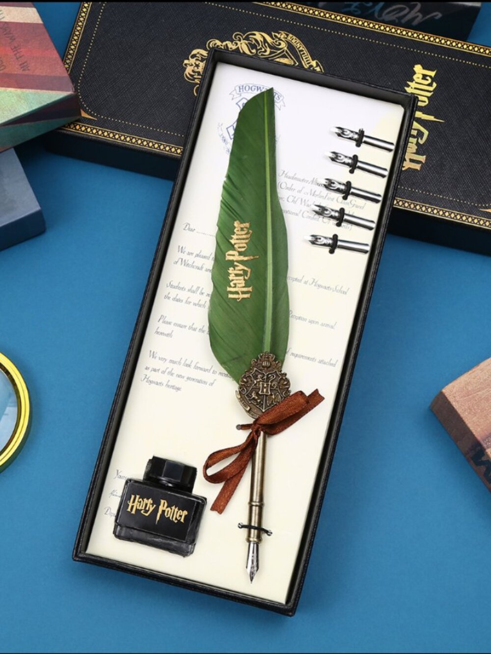 Emerald Green Wizard Quill Pen Ink Set Gothic Calligraphy Writing Gift NEW